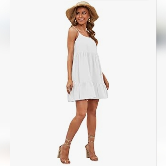 SweatyRocks Spaghetti Strap Ruffle Hem Solid Cami Babydoll Cottage Dress - Picture 1 of 10